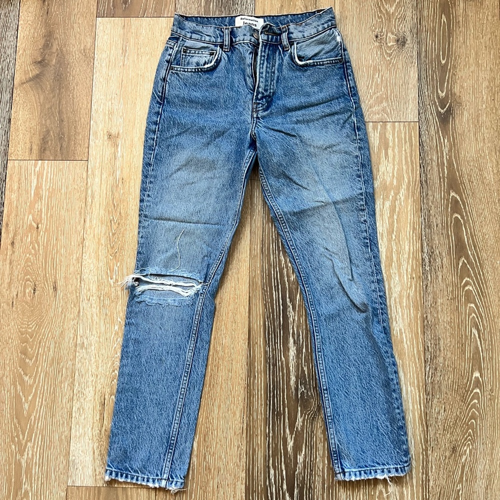 Reformation Blue Distressed Ankle Jeans